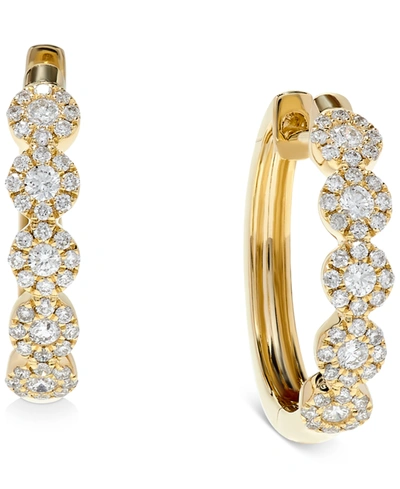 Macy's Diamond Halo Hoop Earrings (1/2 Ct. T.w.) In 14k White Or Yellow Gold In Yellow Gold
