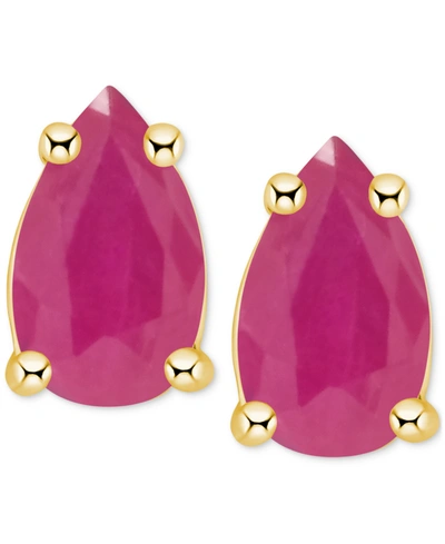 Macy's Tanzanite Pear-shape Stud Earrings (3/8 Ct. T.w.) In 14k Gold (also In Emerald, Ruby & Sapphire) In Ruby Red