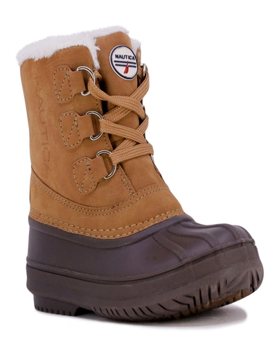 Shop Nautica Little Boys Ayce Classic Lace Up Faux Fur Snow Boots In Tan