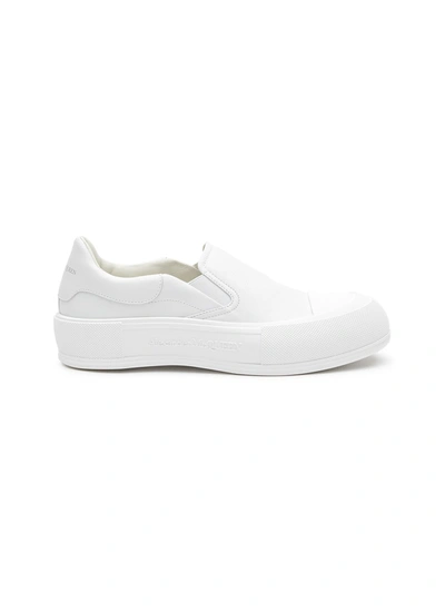 Shop Alexander Mcqueen 'deck Plimsoll' Slip-on Leather Sneakers In White