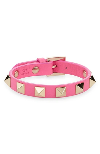Shop Valentino Rockstud Leather Bracelet In Feminine