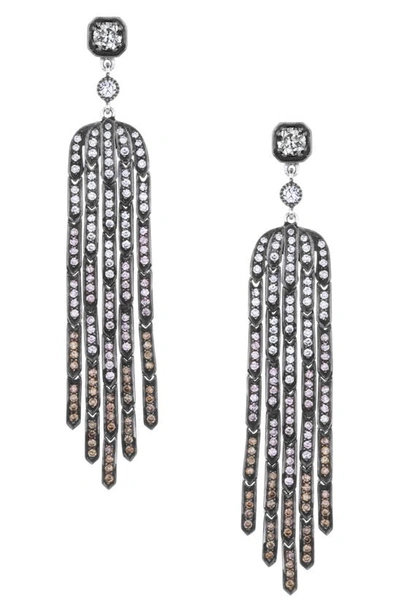 Shop Sethi Couture Shaped Fringe Diamond Drop Earrings In White/ Black