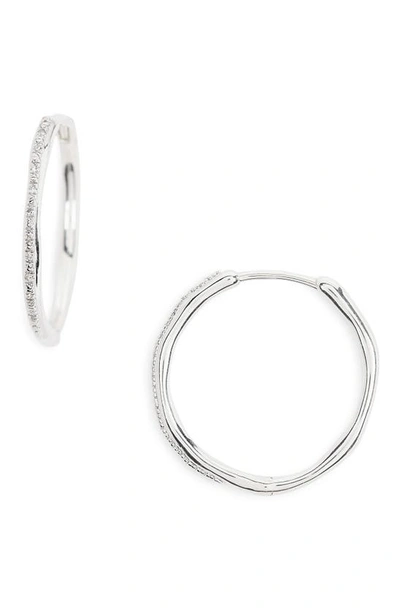 Shop Monica Vinader Riva Wave Diamond Hoop Earrings In Sterling Silver
