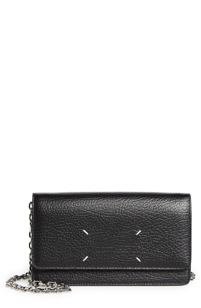 Shop Maison Margiela Large Leather Wallet On A Chain In Black