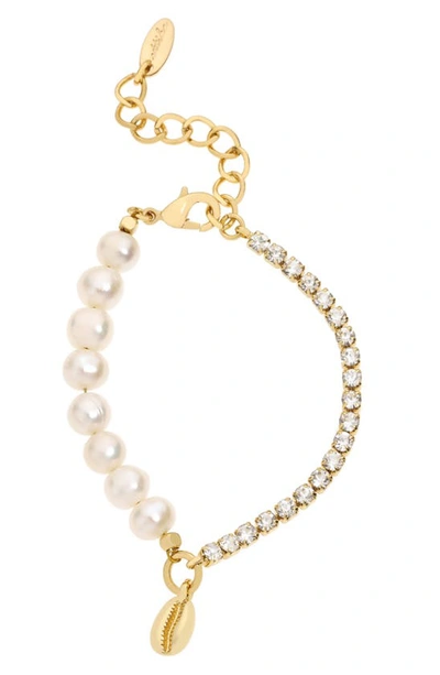 Shop Ettika Genuine Pearl & Shell Bracelet In Gold