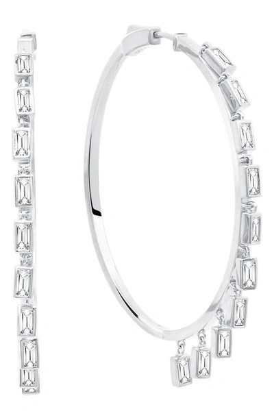 Shop Crislu Baguette Cubic Zirconia Bezel Hoop Earrings In Platinum