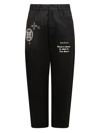 Shop Enterprise Japan Embroidered Straight-leg Trousers In Black