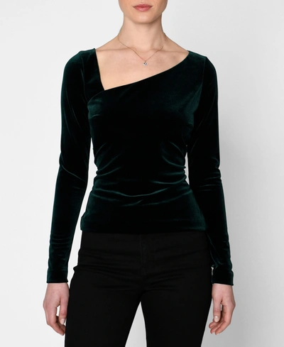 Shop Nicole Miller Women's Velvet Asymmetrical Top In Green