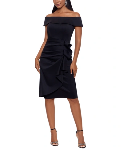 Shop Xscape Off-the-shoulder Ruched Bodycon Dress In Black