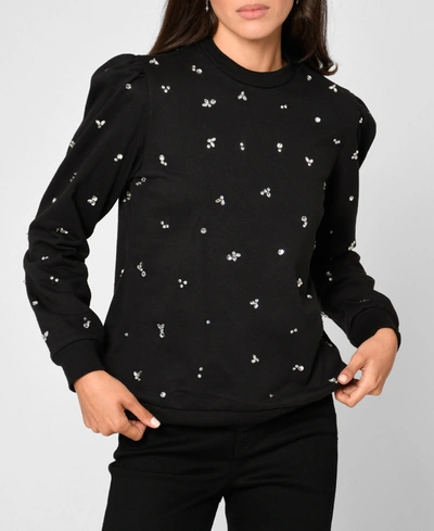 Shop Nicole Miller Women's Constellation Beaded Crewneck Sweatshirt Top In Black