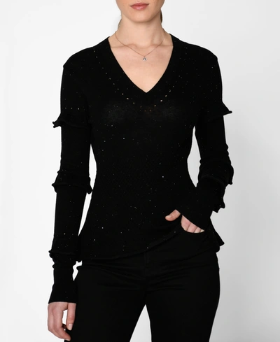 Shop Nicole Miller Women's Sequin V-neck Sweater In Black