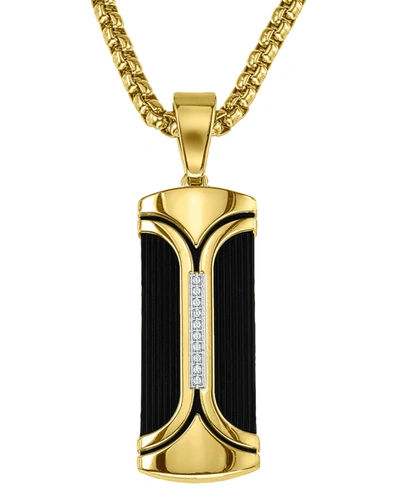 Shop Esquire Men's Jewelry Diamond Accent Dog Tag 22" Pendant Necklace, Created For Macy's In Gold-tone