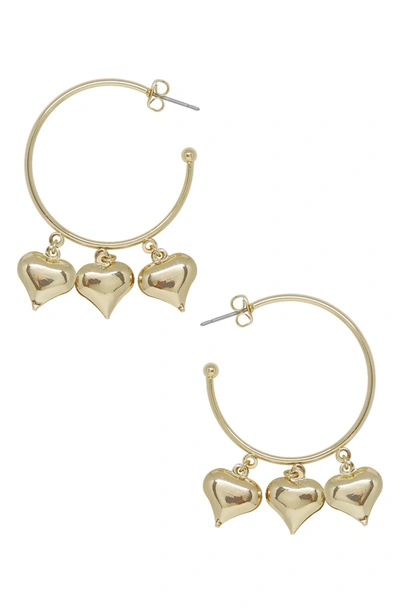 Shop Ettika Triple Heart Charm Hoop Earrings In Gold