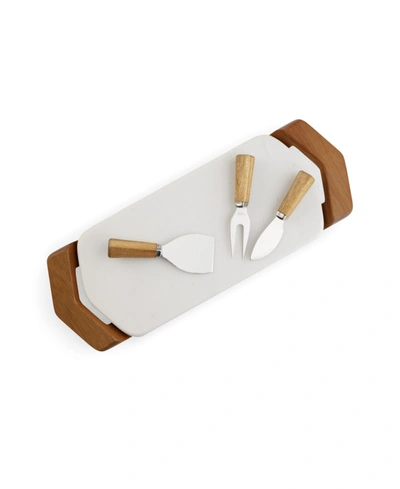 Shop Nambe Chevron Cheese Tray With Knives In White/brown