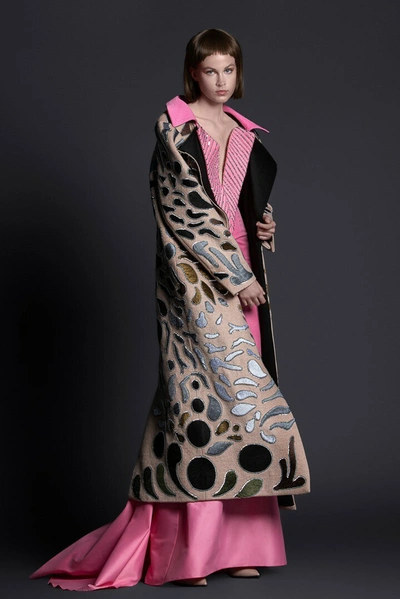 Shop Hussein Bazaza Sleeveless Deep V-neck Gown And Coat In Pink