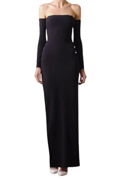 Shop Alex Perry Delaine Satin Crepe Off Shoulder Column Gown In Black