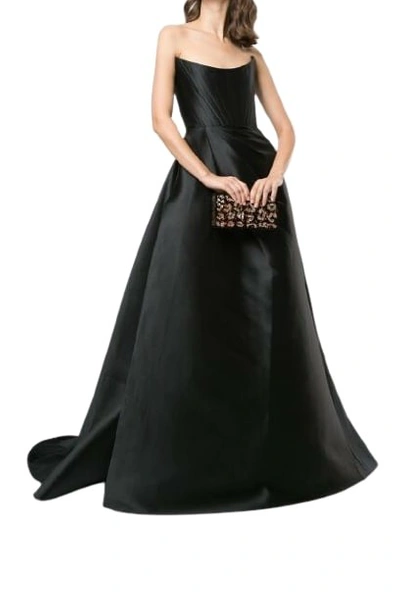 Shop Alex Perry Denver Draped Satin Strapless Gown In Black