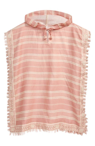 Shop Zimmermann Kids' Andie Stripe Hooded Linen Cover-up Dress In Pink Stripe