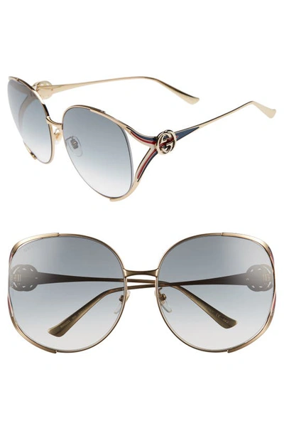 Shop Gucci 63mm Gradient Oversize Open Temple Round Sunglasses In Gold/ Grey