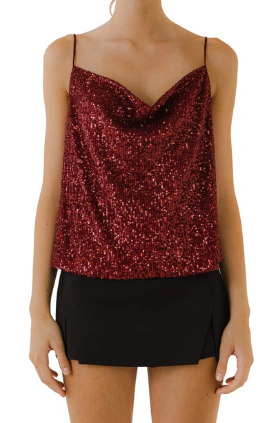 Endless Rose Sequins Cowl Neck Camisole In Ruby