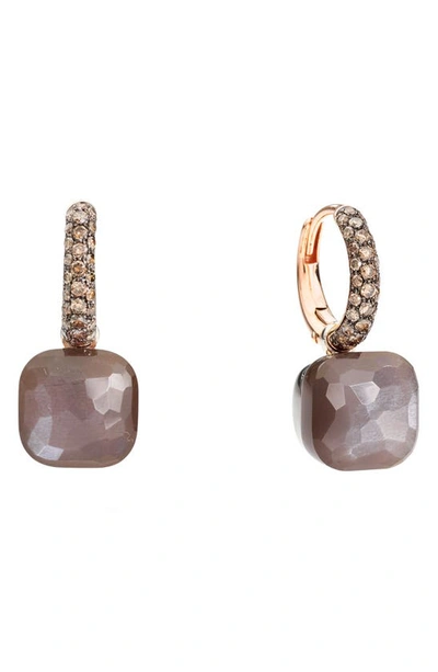 Shop Pomellato Nudo Moonstone & Diamond Drop Earrings In Dark Brown Moonstone
