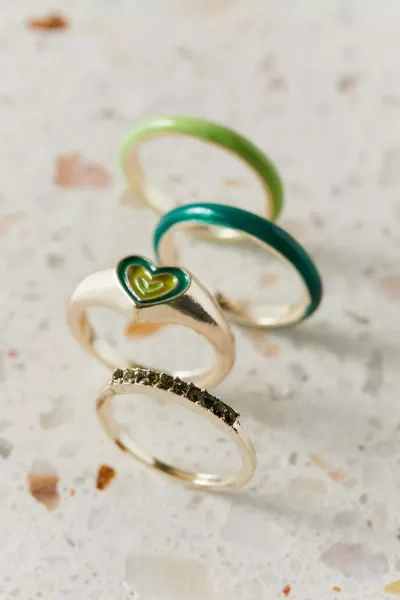 Shop Urban Outfitters Jennifer Enamel Heart Ring Set In Green