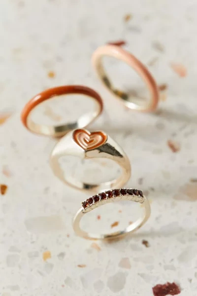 Shop Urban Outfitters Jennifer Enamel Heart Ring Set In Brown