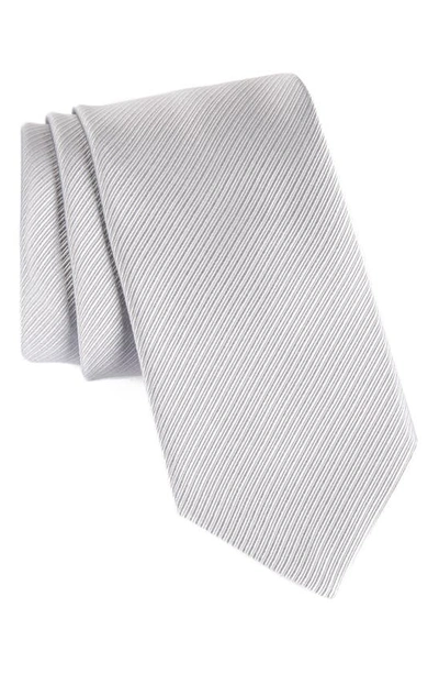 Shop David Donahue Stripe Silk Tie In Silver