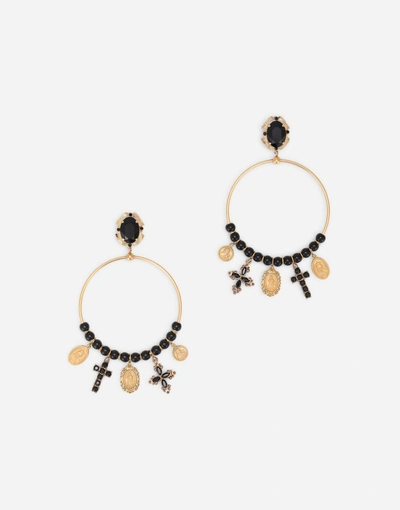 Shop Dolce & Gabbana Drop Hoop Earrings With Religious Details In Gold