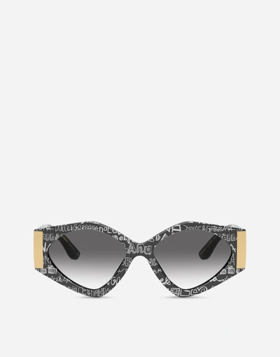 Shop Dolce & Gabbana Modern Print Graffiti Sunglasses In Black And White