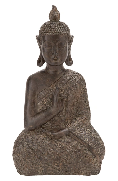 Shop Willow Row Brown Polystone Bohemian Buddha Sculpture With Engraved Carvings And Relief Detailing