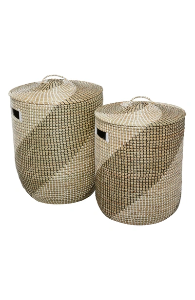 Shop Willow Row Brown Seagrass Handmade Two-tone Storage Basket With Matching Lid