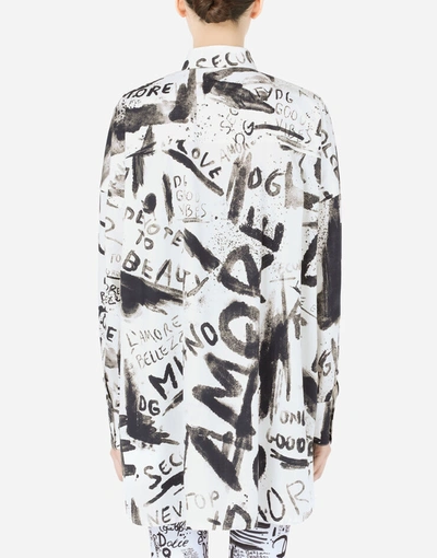 Shop Dolce & Gabbana Poplin Shirt With Dg Graffiti Print In Multicolor