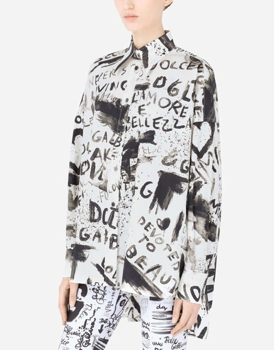 Shop Dolce & Gabbana Poplin Shirt With Dg Graffiti Print In Multicolor
