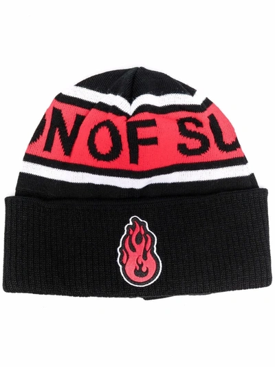 Shop Vision Of Super Flame-patch Logo Beanie In Black