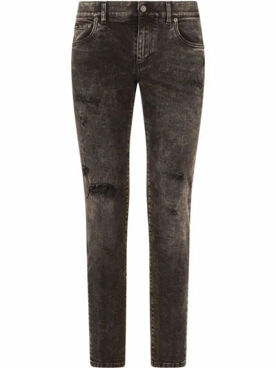 Shop Dolce & Gabbana Slim Jeans With A Worn Effect In Black