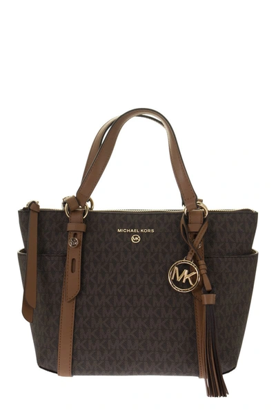 Shop Michael Kors Sullivan - Small Tote Bag With Zip And Logo In Brown