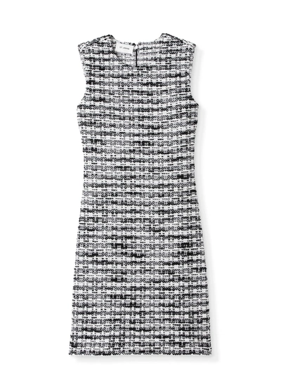 Shop St John Broken Plaid Tweed Dress In Black/white