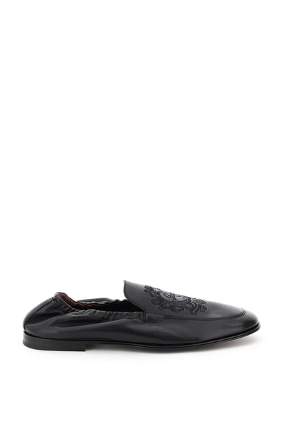 Shop Dolce & Gabbana Ariosto Loafers With Coat Of Arms Embroidery In Black