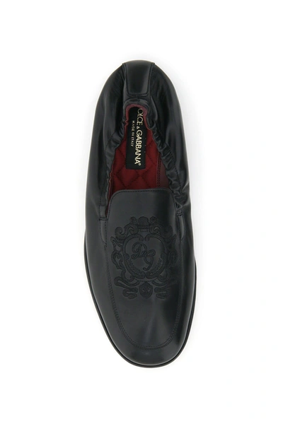 Shop Dolce & Gabbana Ariosto Loafers With Coat Of Arms Embroidery In Black