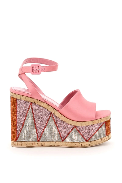 Shop Haus Of Honey Lust Bead Wedge Sandals In Pink