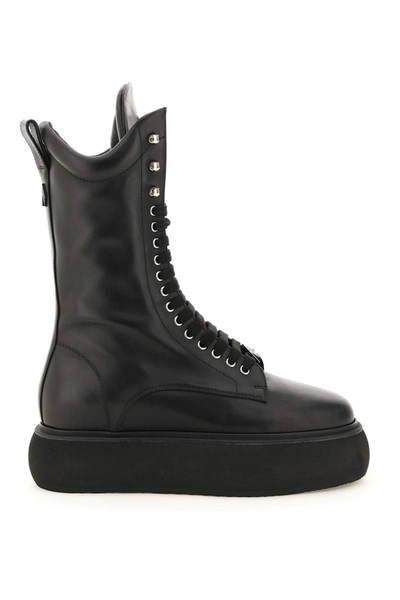 Shop Attico The  Selene Leather Flatform Boots In Black