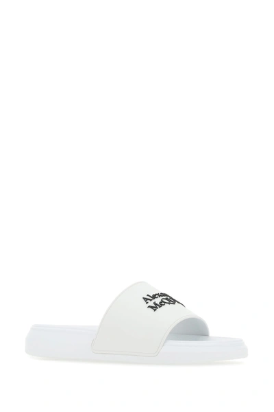Alexander Mcqueen White Logo Pool Slides In Rubber