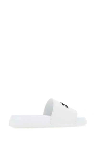 Alexander Mcqueen White Logo Pool Slides In Rubber