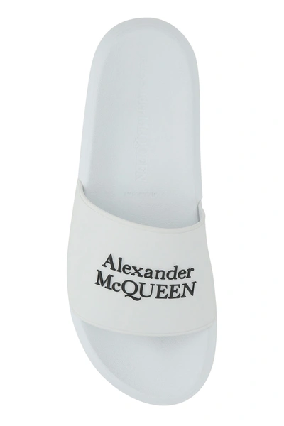 Alexander Mcqueen White Logo Pool Slides In Rubber