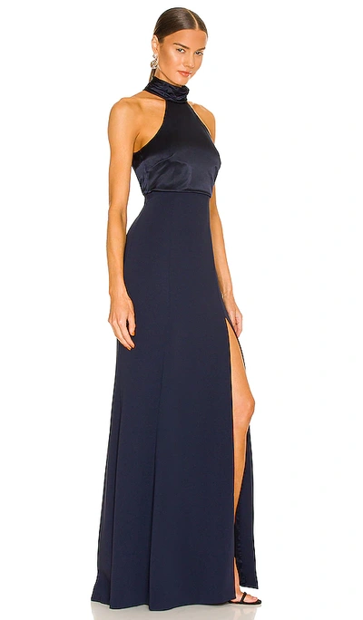 Cinq À Sept Alexandra Turtleneck Halter Gown In Navy