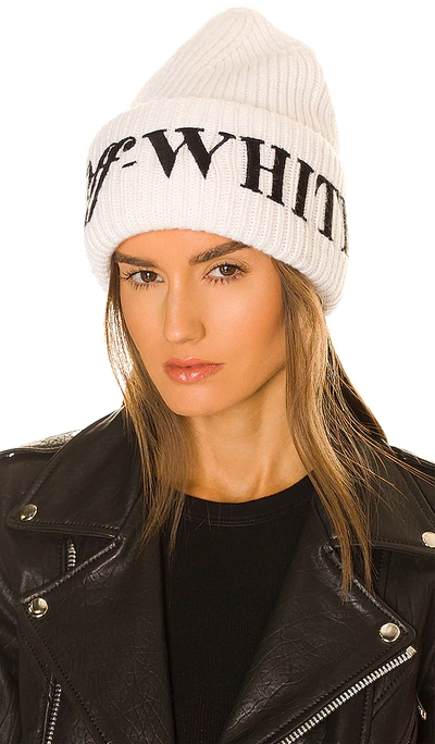 Off-white Logo-embroidered Ribbed-knit Beanie In White | ModeSens