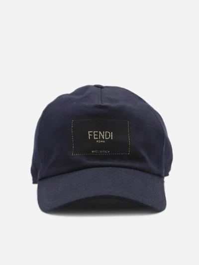 Shop Fendi Cotton Baseball Cap With Logo Patch In Blue