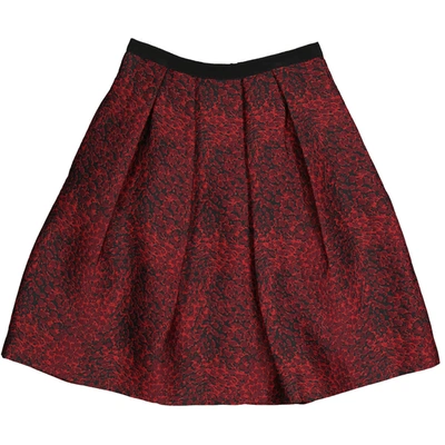 Shop Burberry Parade Red Silk Jacquard Pleated A-line Skirt