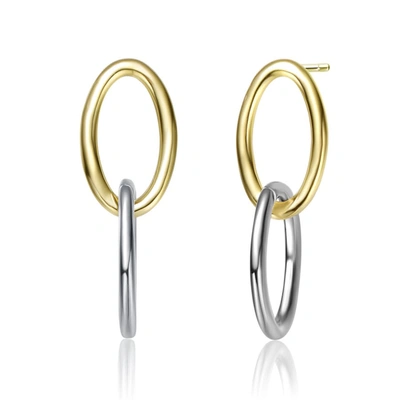 Shop Rachel Glauber 14k Gold Plated Two Tone Oval Drop Earrings In Two-tone